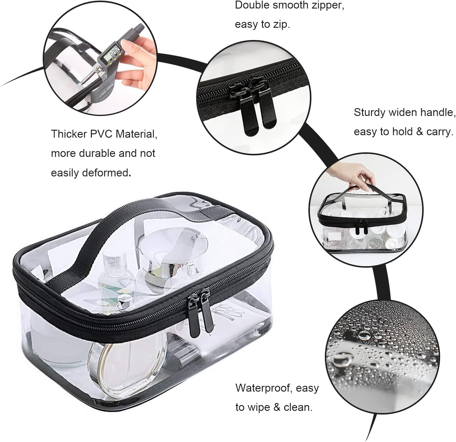 Transparent toiletry bags - 2 pieces of portable makeup bags Transparent cosmetic bag with handle - zip - waterproof travel bag โ image 3