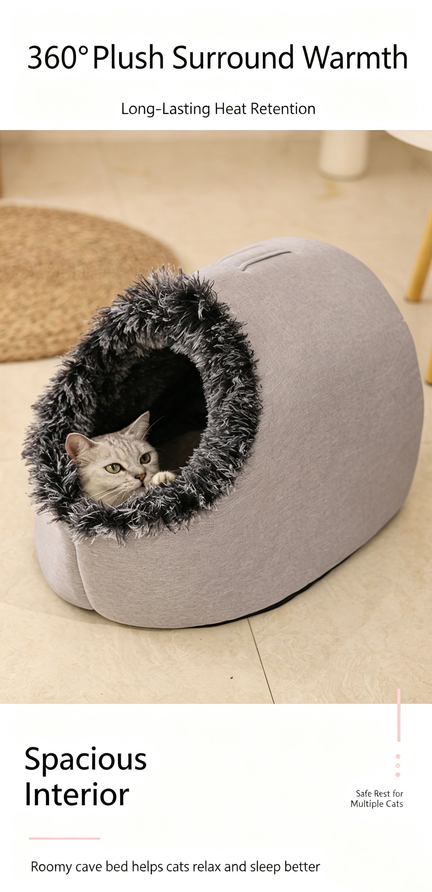 Winter thick and warm, portable plush pet nest,Large-Grey — image 4