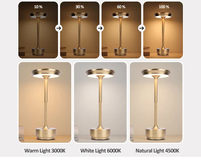 Silver Elegant Aluminum Alloy Rechargeable LED Touch Lamp - 3-Color Dimmable Cordless Table Light โ image 4