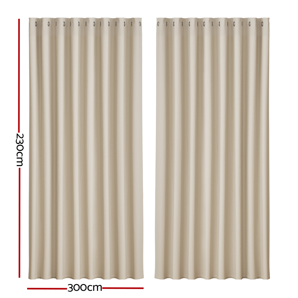 Artiss 2X Blockout Curtains Eyelet 300x230cm Beige — image 2