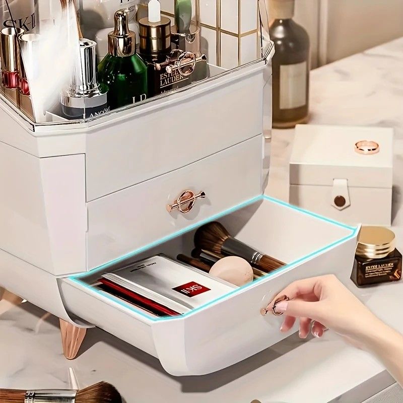 WHITE Luxury Transparent Flip-top Cosmetic Organizer, Large Capacity with Smart Compartments, Dustproof & Silent Drawers, Essential for a Neat Vanity โ image 5