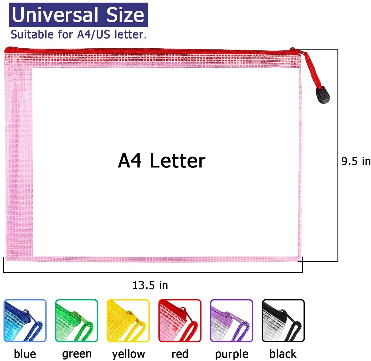 6 Pack Mesh Zipper Pouch Bags Waterproof Zip File Folders for Office Organization and Travel Storage Colorful, Waterproof Design โ image 3