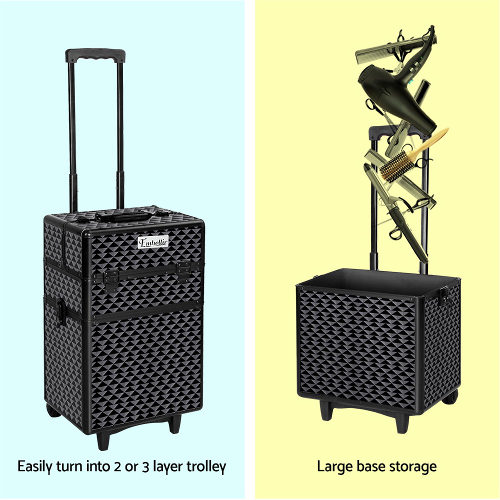 Embellir Makeup Case Beauty Trolley Cosmetic Organiser Box Travel Wheels Diamond โ image 5