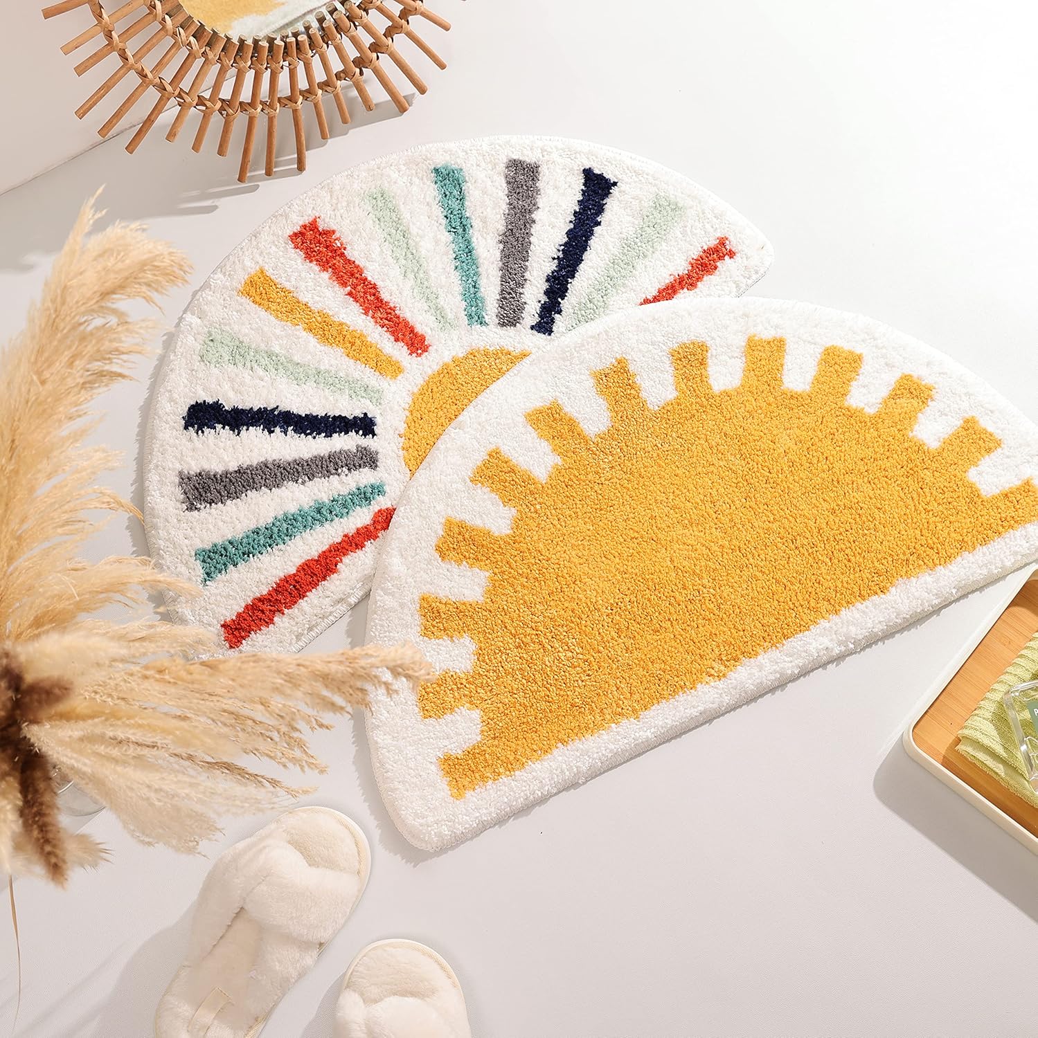 Bathroom Rugs Sun Bath Mat, Half Circle Cute Sunrise Bath Mat Soft and Fluffy, Water Absorbent Bath Rug Machine Washable Bathroom Mat — image 6