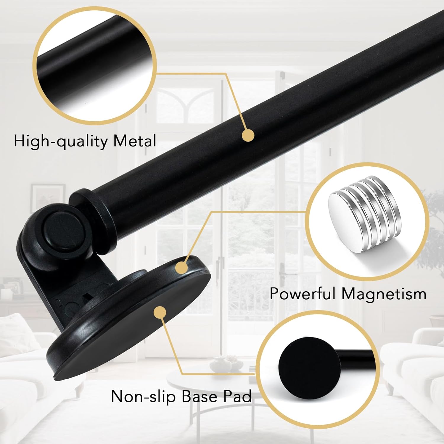 1 PACK Magnetic Curtain Rods for Metal Doors 16" to 28", 1/2 Inch Diameter Adjustable French Door Rod Classroom Whiteboard Cafe Towel Bar Holder, Black 16"-28" β image 5