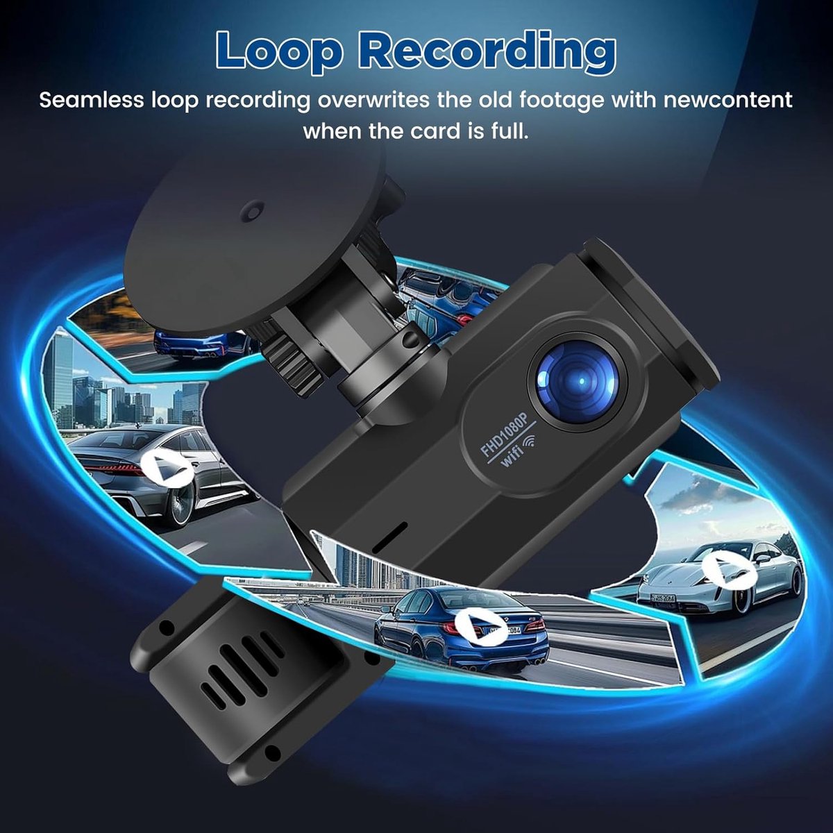 WiFi Car Dash Cam – 3-Channel Wireless Camera with App, Front, Interior, and Rear Cameras, Full HD 1080p, 2-inch IPS Screen, Night Vision, Motion Detection — image 2