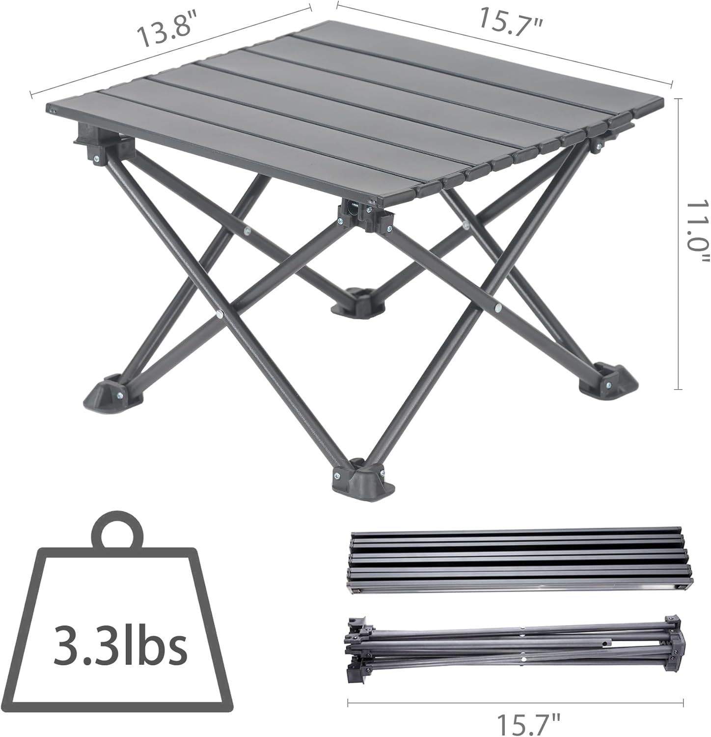 Roll-Up Camping Table, 4-Person Lightweight Portable Outdoor Table with Carry Bag for Picnics BBQ Travel (15.7”x13.7”x11” Black) — image 3