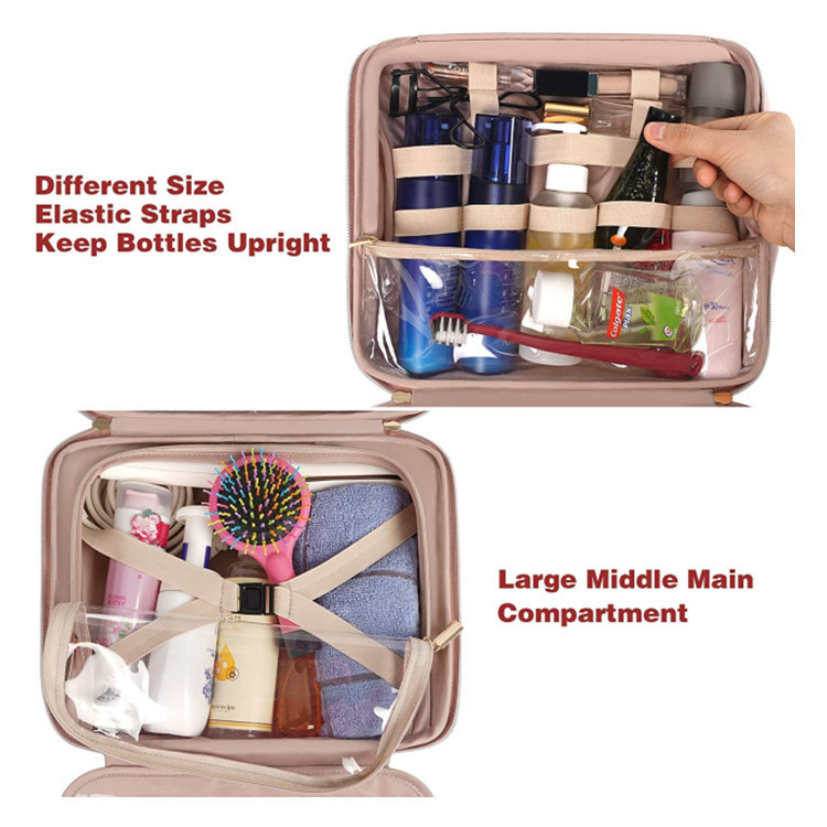 Pink Portable Large Hanging Womens' Luxury PU Leather Cosmetic Bag - Waterproof Travel Toiletry Organizer, Easy Visibility & Durable โ image 4