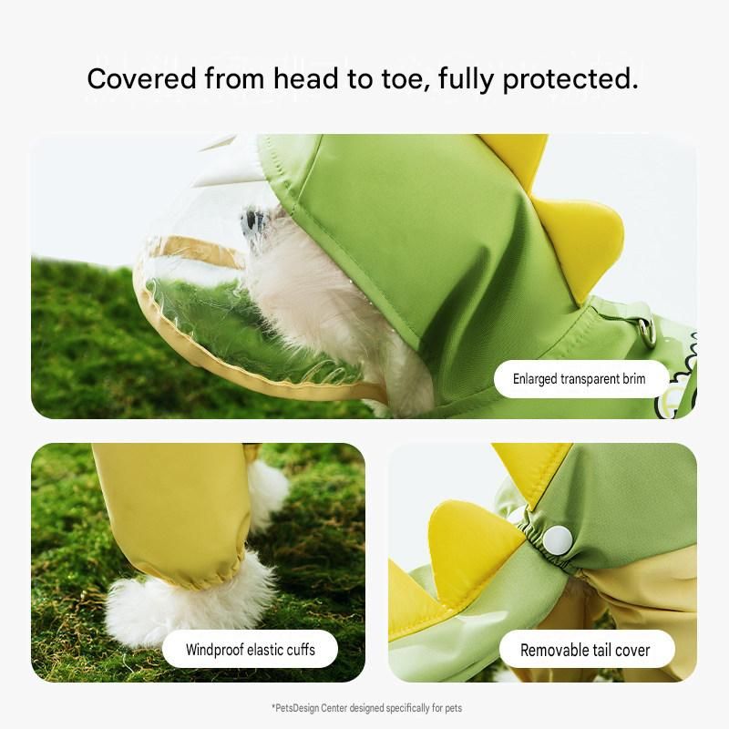 Blue Dog Raincoat Dinosaur Hooded Waterproof Jacket 7XL Size with Leash Hole Removable Tail Cover Full Body Coverage Pet Rain Coat for Outdoor Walking Large — image 3