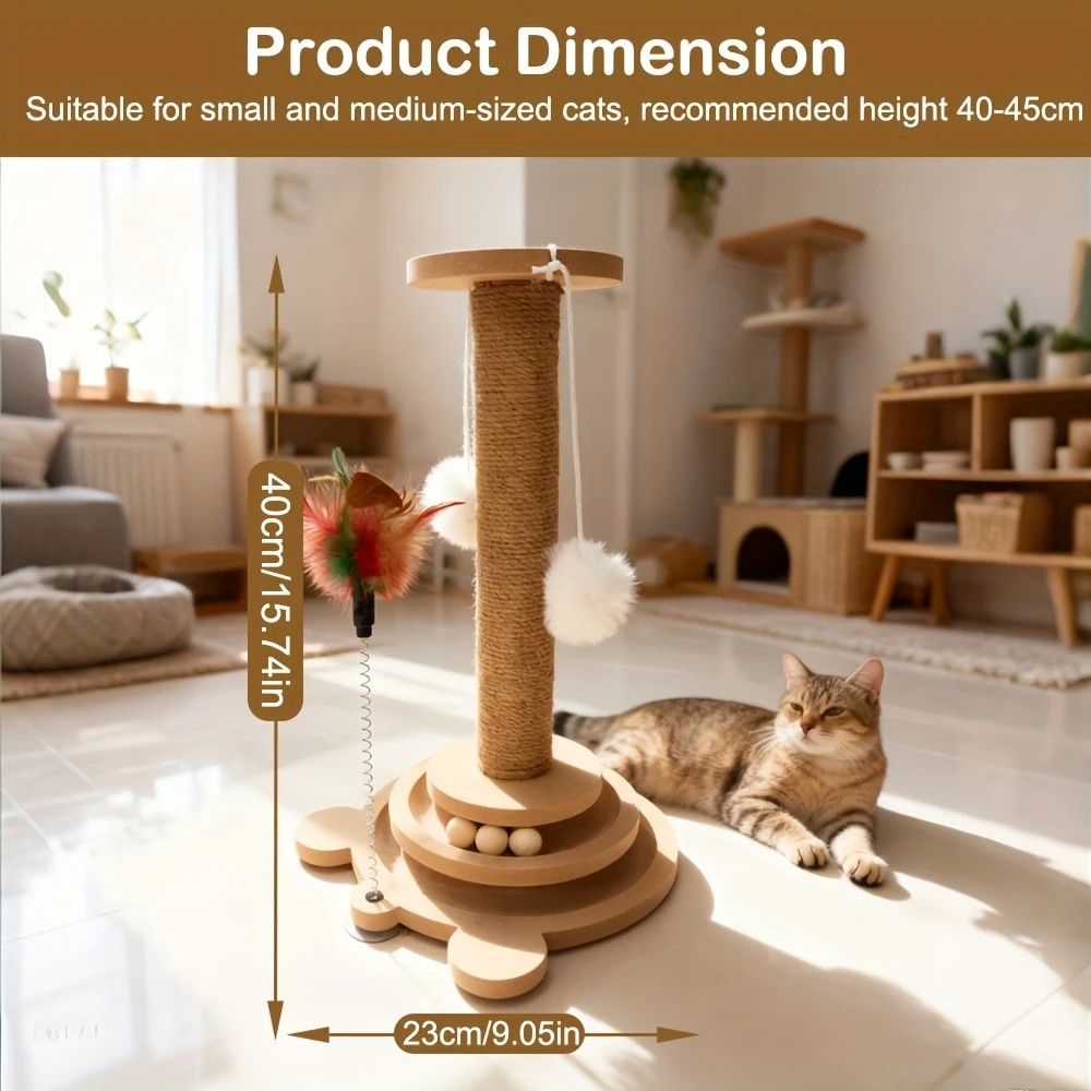 Bestselling Interactive Cat Scratching Post | Sisal Scratching Board + Rotating Ball Track + Feather Toy, Multi-functional Cat Tower for Solo Play and Stress โ image 5