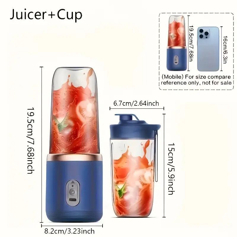 Blue Green Portable Electric Juicer Blender 6-Blade Juicer USB Rechargeable Juicer 2-In-1 — image 4