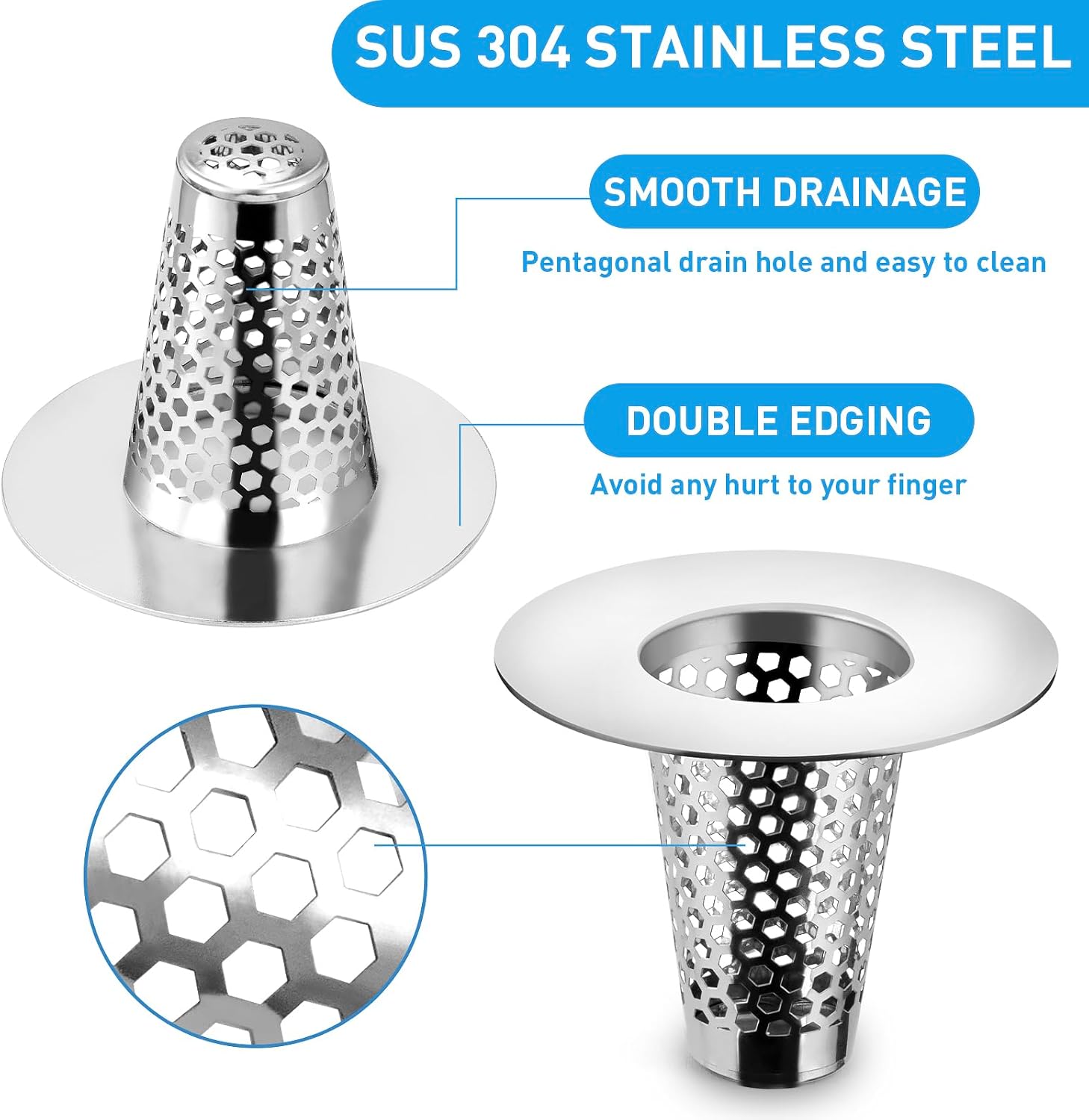 2PCS Bathroom Sink Drain Strainers, 1" Small Conical Premium Stainless Steel Porous Hair Catcher, Drainer Filter, Fit for 1.20"-1.60", Depth Than 1.60" Drain — image 3