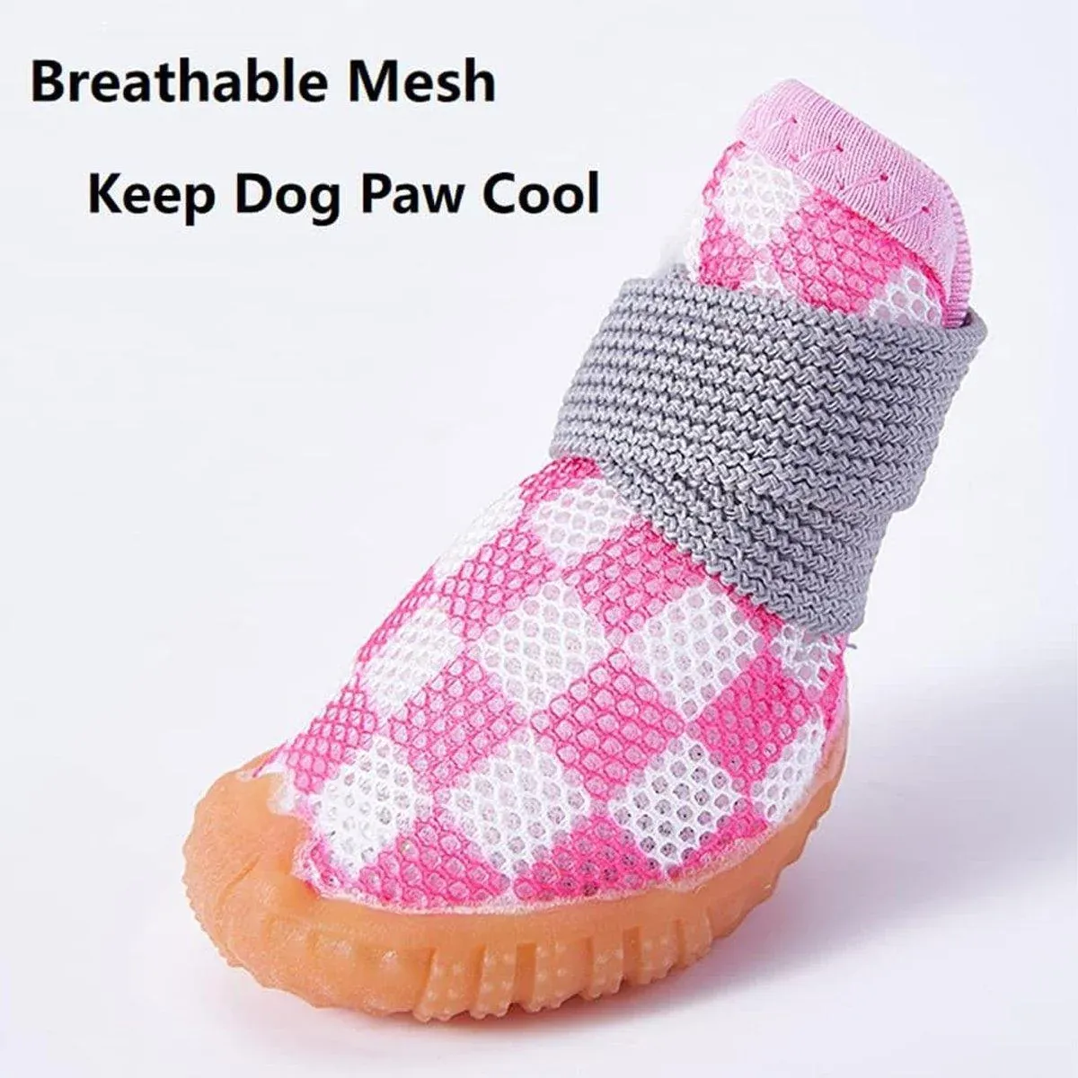 4pcs Breathable Mesh Dog Shoes Small Pets Puppy Paw Protection Summer Boots - Pink-2 β image 5