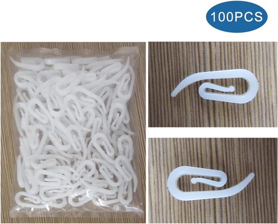 100 curtain hooks - G-shaped reinforced curtain hooks - White - For shower windows - Curtain accessories โ image 6