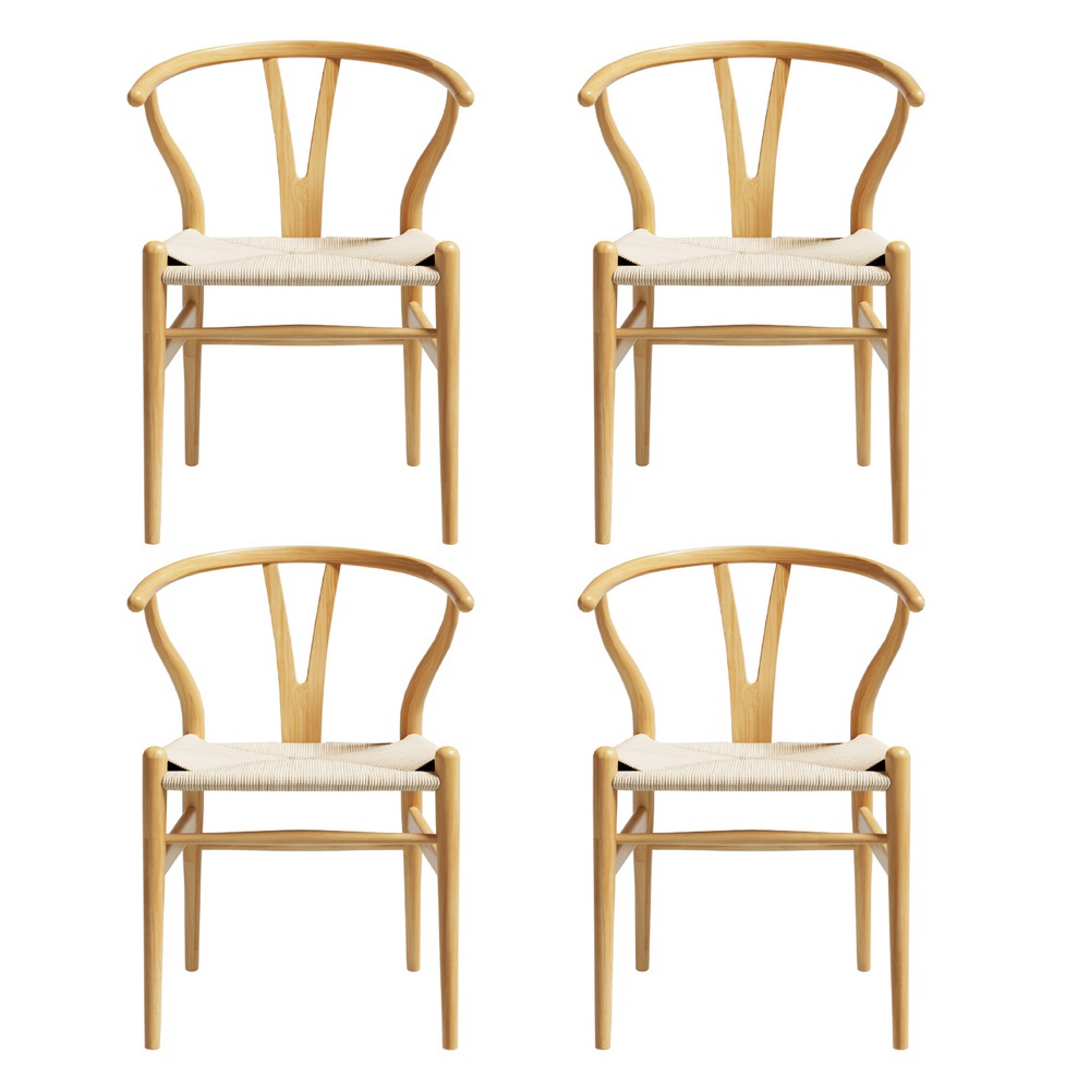 1 Set of 4 Artiss Dining Chairs Wooden Rattan Seat Wishbone Back — image 3
