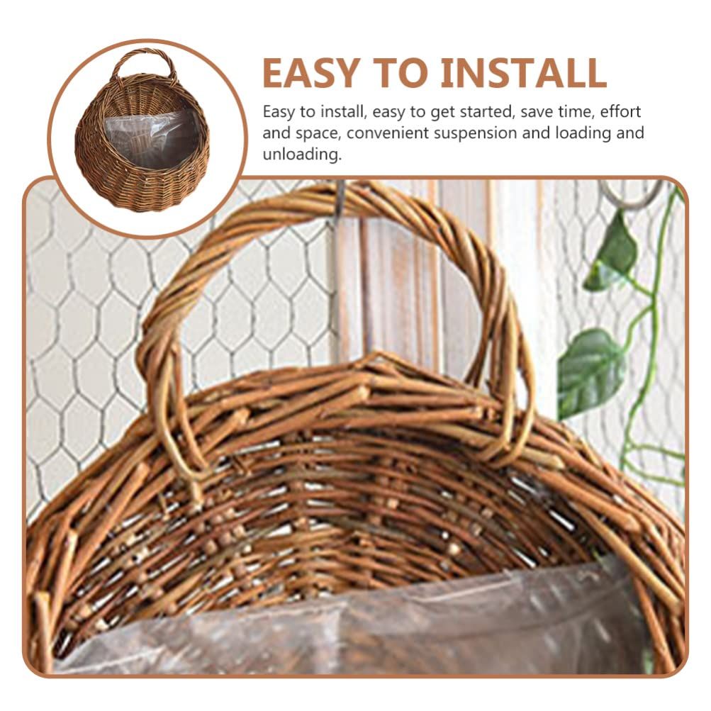 2Pcs Round Hanging Planter Burlap Flower Basket Flower Hanging Basket Wall Hanging Garden Planter Rattan Storage Basket Round — image 4