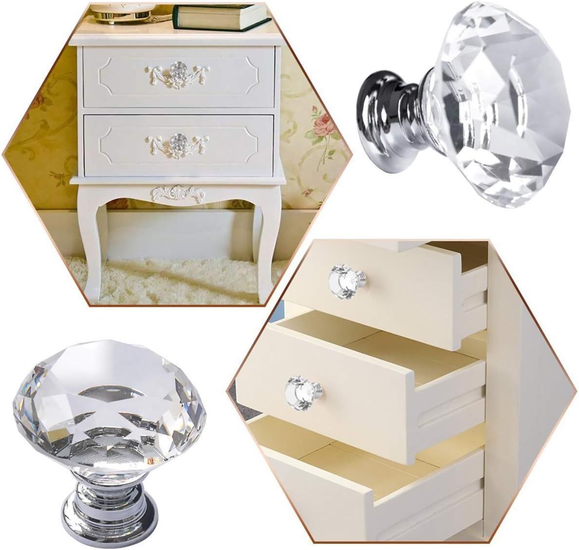10 Pcs Crystal Glass Cabinet Knobs 30mm Diamond Shape Drawer Kitchen Cabinets Dresser Cupboard Wardrobe Pulls Handles (Clear) — image 4