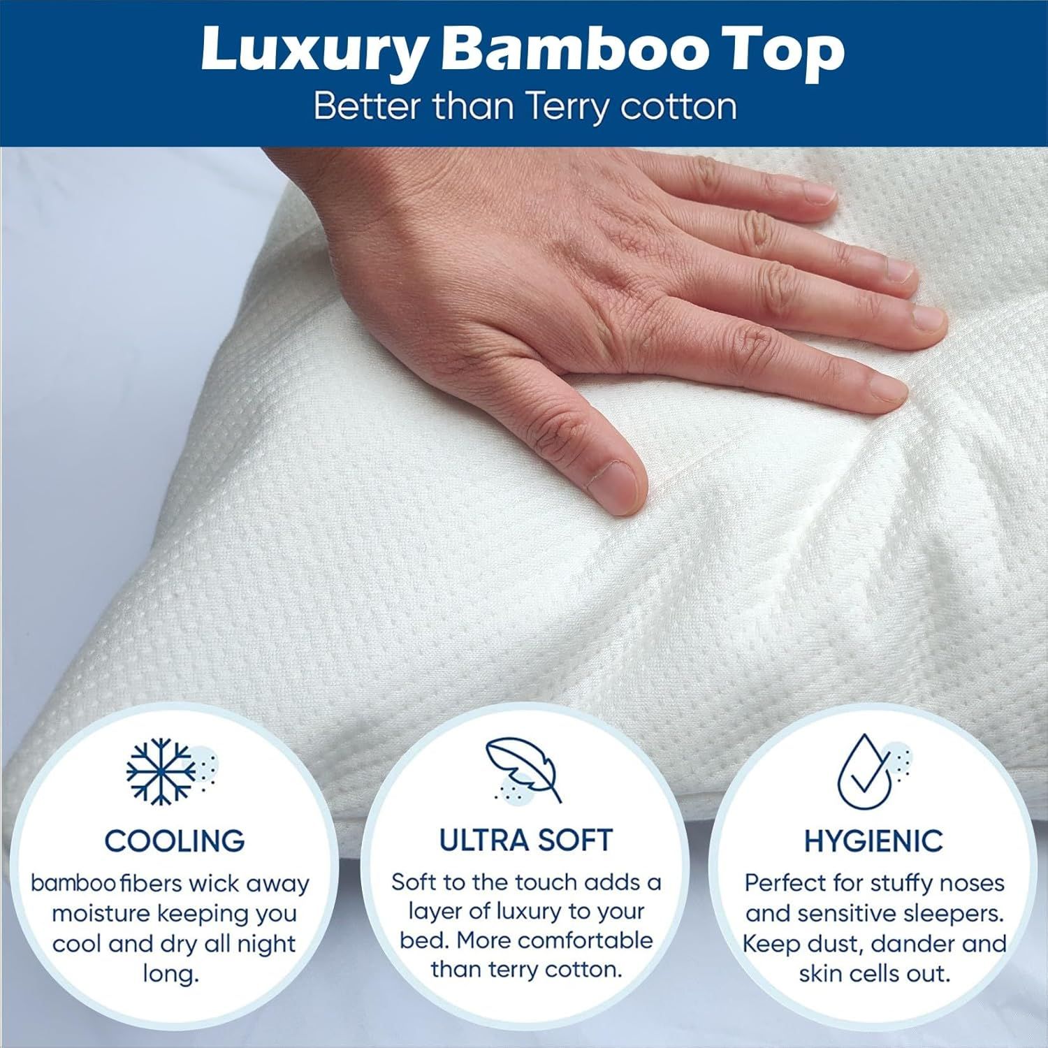 Waterproof Bamboo Pillow Protector Cover,100% Bug Water Proof Zippered Pillow Cases Body Size (1 Pack, White,50cm x 150cm) — image 6