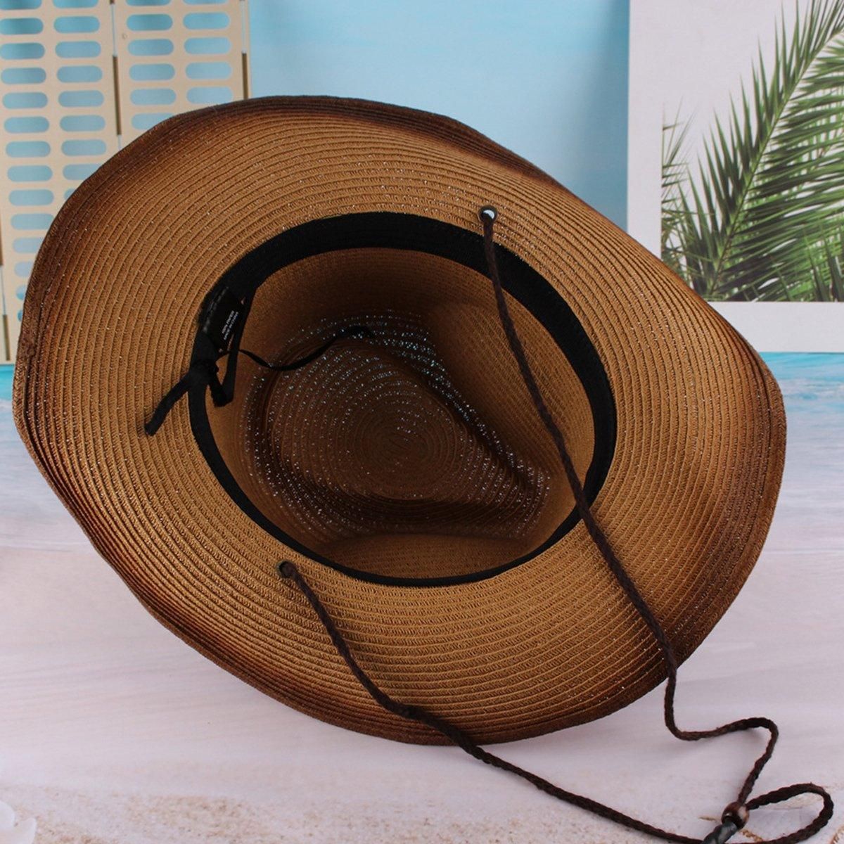 Outdoor Western Cowboy Hat Unisex Straw Hat Visor Hats Big Wide Brim Hat Summer - Khaki — image 5