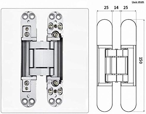 6inch Hidden Door Hinges Invisible Hinges Concealed Hinges Zinc Alloy 180 Degree Swing Hinge 3 Way Adjustable Butt Hinge 6 x 2.5 x 1 inch (Silver Pack of 3) — image 2