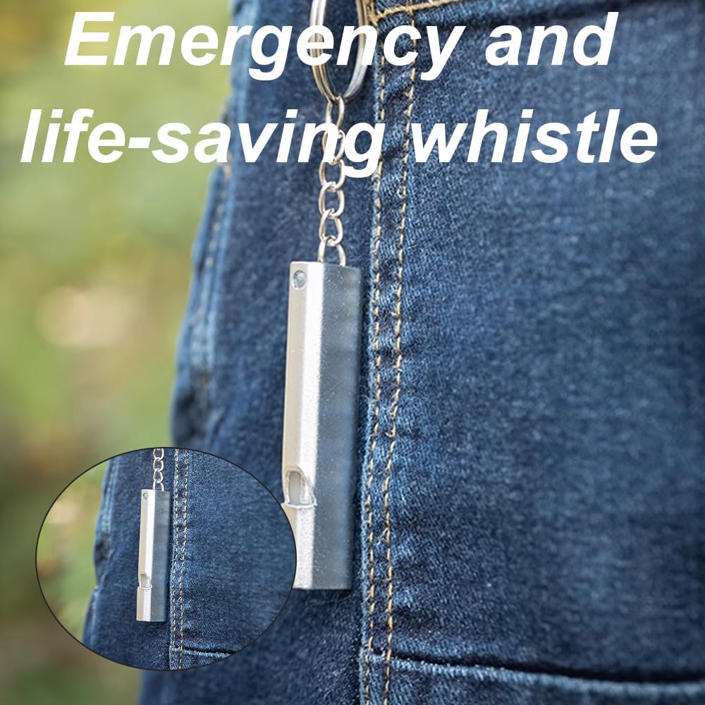 2 Pack Metal Emergency Whistles with Keyrings, Loud Signal Safety Whistles for Hiking, Camping, Sport and Outdoor Use, Silver and Gold — image 4