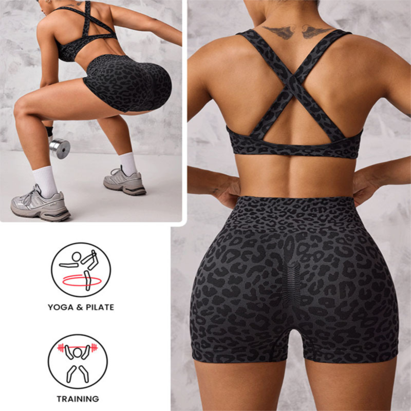 Leopard Print Yoga Set - Twist Front Sports Bra with Criss Cross Back and High Waisted Butt Lifting Shorts(Size:M) โ image 3