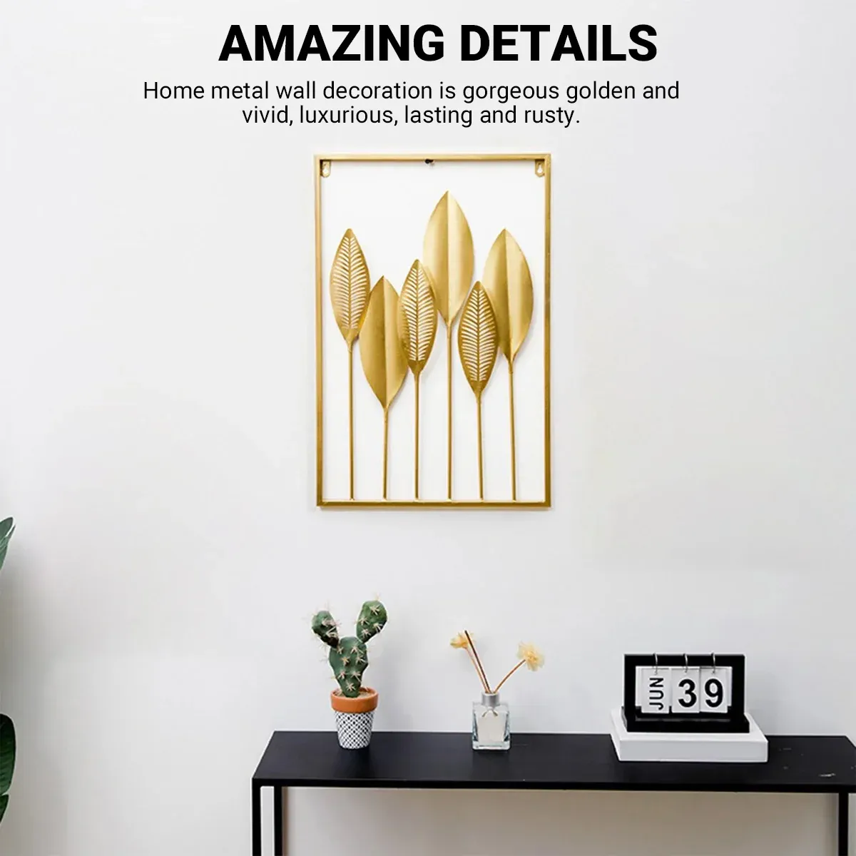 Metal Leaf Wall Hanging Decor Gold Iron Frame Living Room Porch 60 x 40cm โ image 5