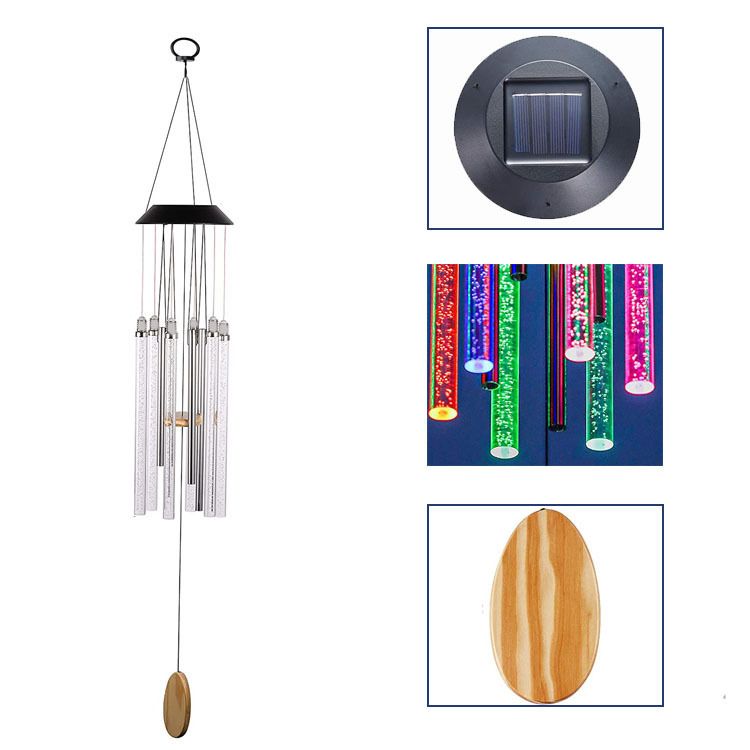 Solar Wind Chimes for Outside, 6 LED Tubes Color Changing Outdoor Clearance Unique Garden Decor Colorful Patio, Gifts for Her/Him — image 2