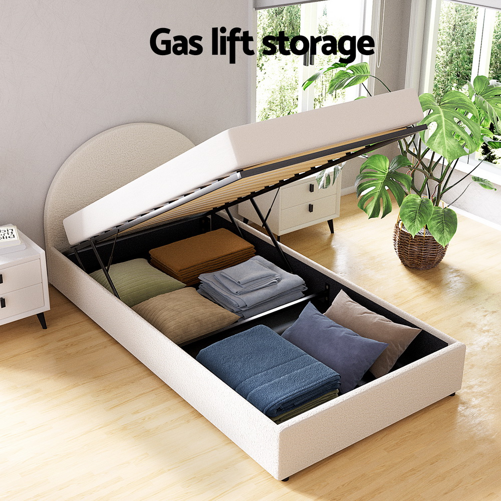 Artiss Bed Frame Gas Lift Strorage Beds Base Platform Boucle Fabric King Single ELLA โ image 5
