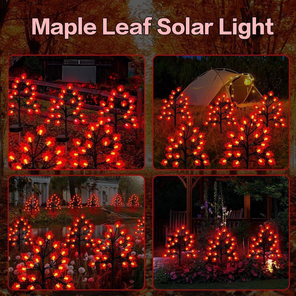 Transform Your Outdoor Space with Solar Maple Leaf Stake Lights – Charming Warm Pathway Decor with 20 LEDs Per Leaf, Auto On/Off, and IP65 Weatherproof Design — image 5