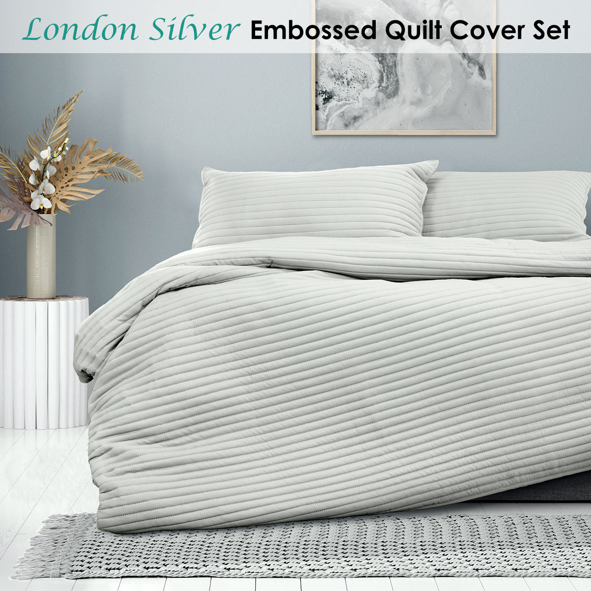 Ardor London Silver Embossed Quilt Cover Set Queen — image 2