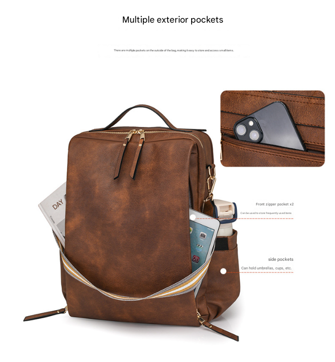 Grey Women's Vintage PU Leather Anti-Theft Backpack - Convertible Shoulder Bag & Laptop Rucksack for Travel & Daily Use — image 6