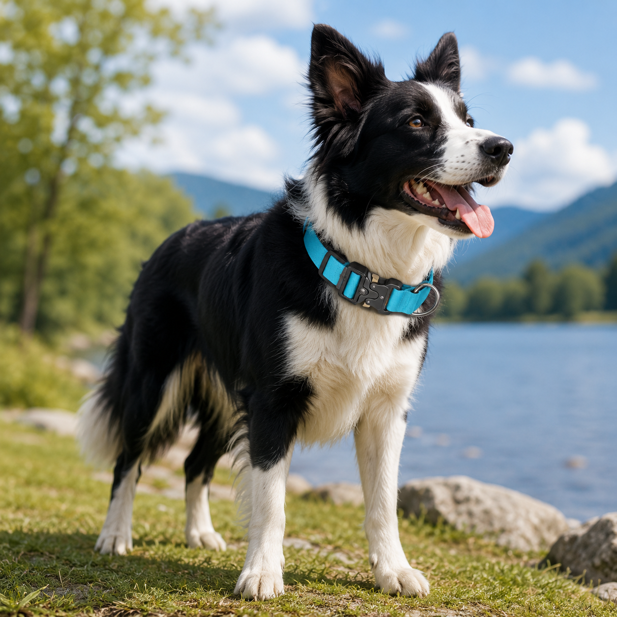 Blue Tactical Dog Collar for Large Dogs (M size)- Wide Padded Nylon Collar with Quick Release Metal Buckle, Control Handle and D-Ring for Walking and โ image 2