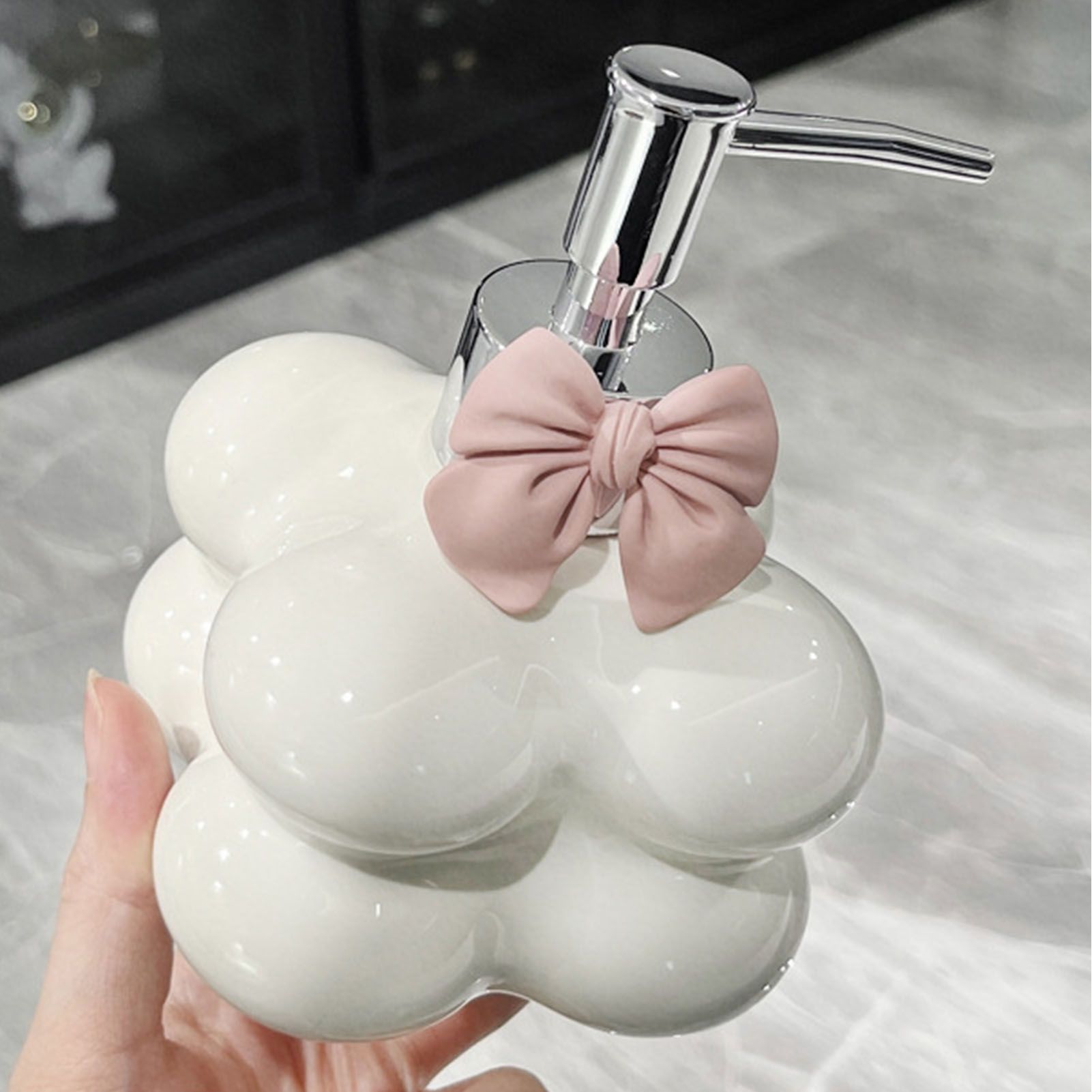 Cloud Press Pump Bottle Ceramic Reusable Decoration Refillable Cloud Shape Dispenser Bottle for Bathroom Colorful — image 6