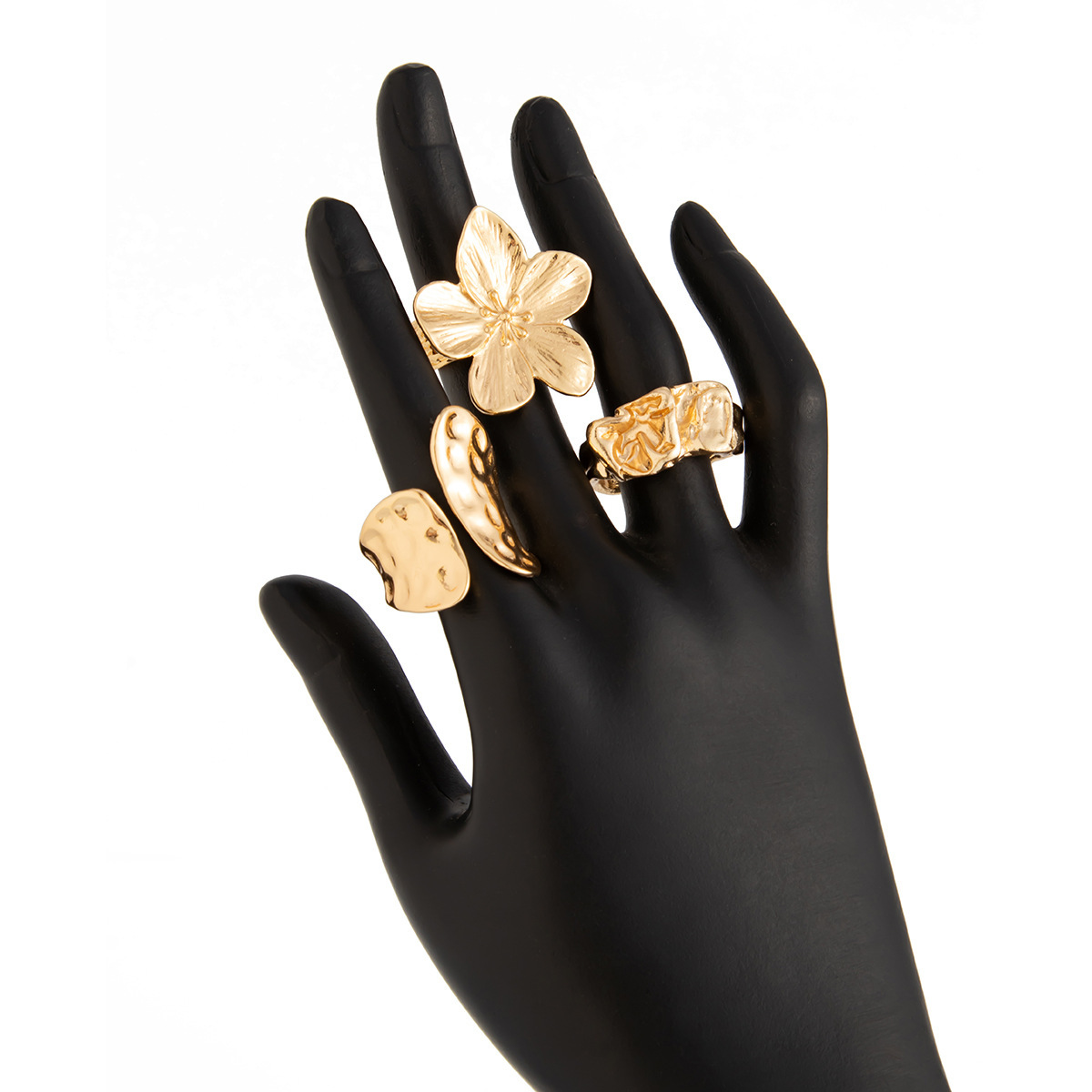 3-Piece Molten Gold Tone Ring Set - Vintage Baroque Flower & Abstract Liquid Metal Design - Adjustable Open Cuff Stackable Jewelry for Women โ image 5