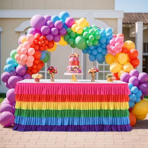 9 ft Table Skirt Rainbow Tablecloth Unicorn Tutu Table Skirt for Rectangular Table Birthday Party Decoration — image 2