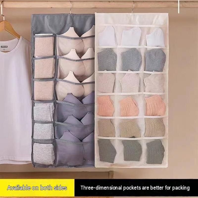 Grey Double-Sided Hanging Underwear Organizer（6 pockets on the front + 6 pockets on the back） - Breathable Non-Woven Mesh Storage Bag with Multiple Pockets for — image 3