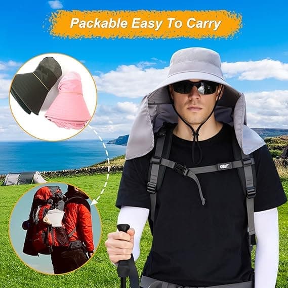 Foldable Sun Hat with Neck Protection UV Protection Fishing and Hiking Cap, Light Gray โ image 6
