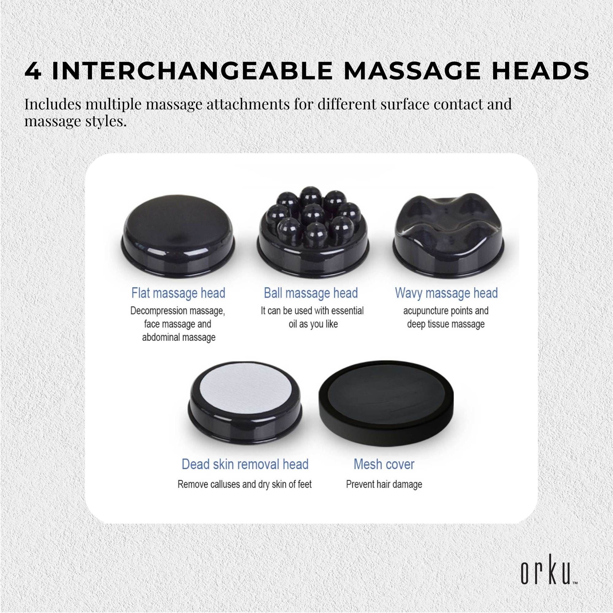 Orku Handheld Body Massager 4 Heads Adjustable Speed 28W Black โ image 3