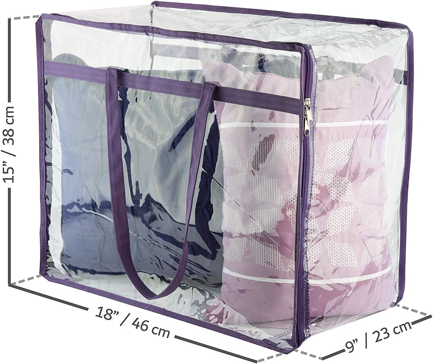Clear Vinyl Zippered Storage Bags (3-Pack) 40L Sturdy Storage Bags for Sweaters, Blankets, Comforters, Bedding Sets and Much More! (Purple, 18x15x9) โ image 3