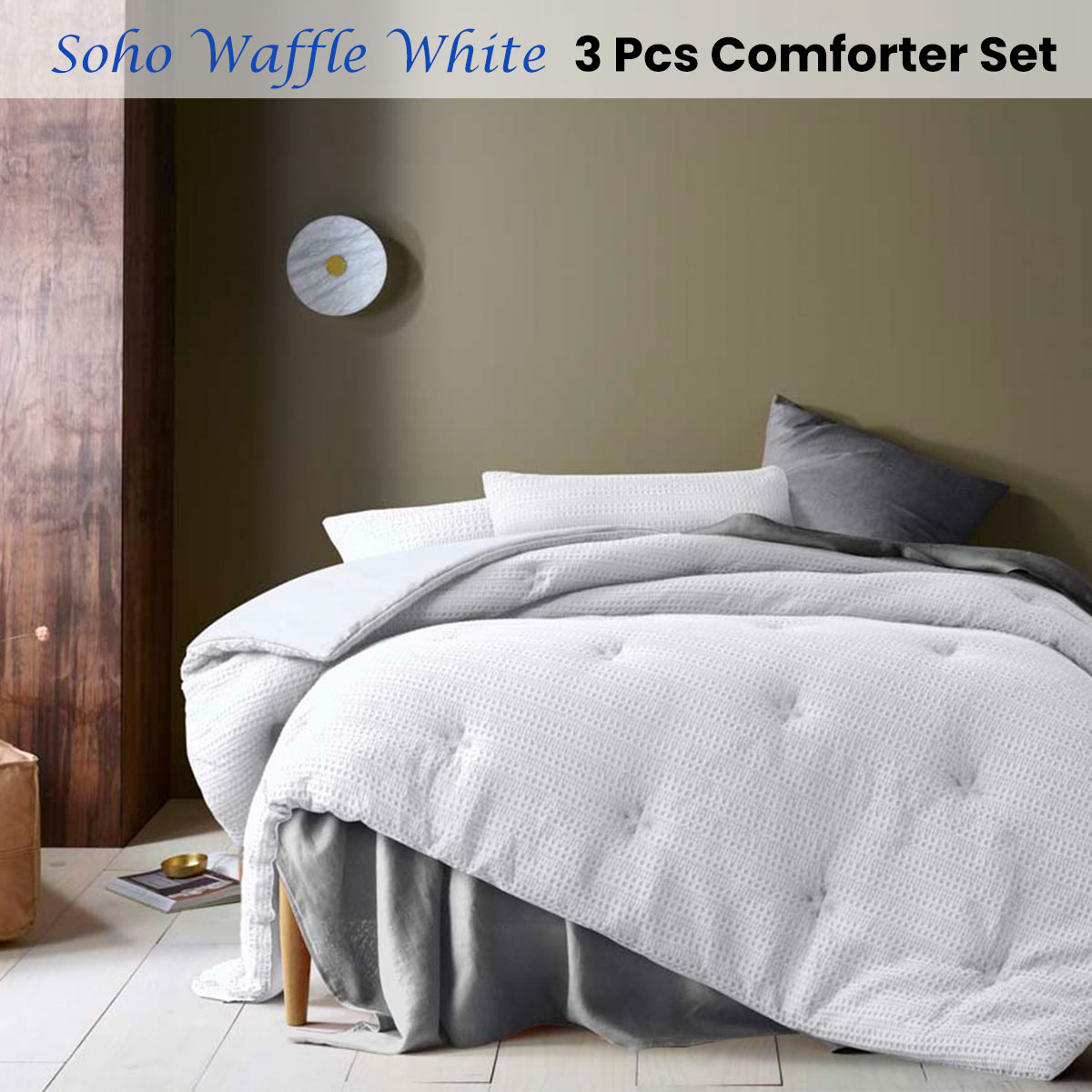 Accessorize Soho Waffle White 3 Piece Comforter Set King — image 2
