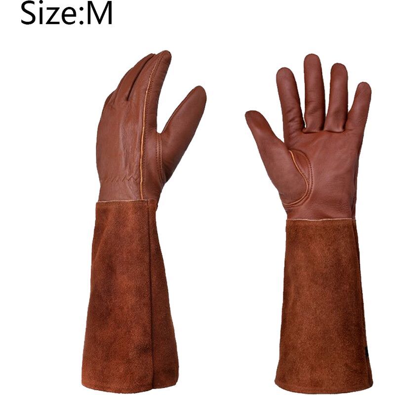 Long Thorn-Resistant Gardening Gloves for Women, Rose Pruning and Cactus Handling Protective Arm Covers, Thick Cowhide Leather with Cotton Lining — image 2
