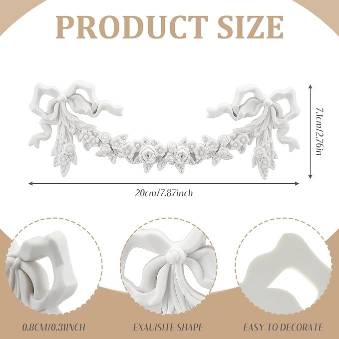 2 Pcs White PVC Rose Carved Appliques, 3D Furniture Onlays for Cabinet, Door, Wall and Ceiling DIY Decor โ image 3