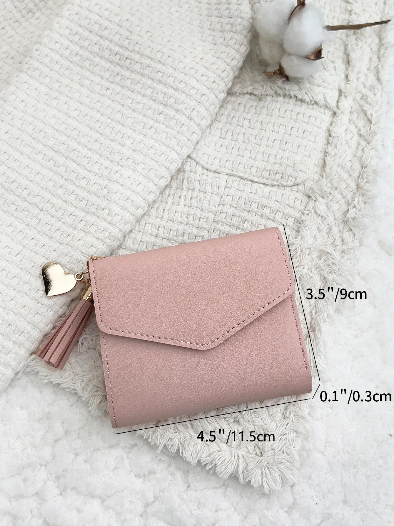 Tassel Decor Stitch Detail Credit Card Small ID Window Slim Women Wallet Mini Lightweight Minimalist Fashion Valentine Day Birthday Gift Couple — image 4