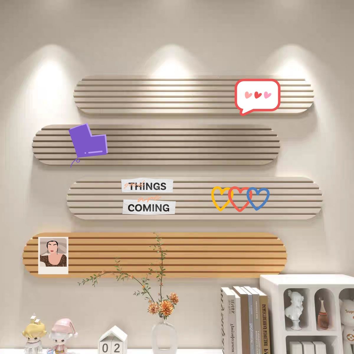 4pcs Self-Adhesive Felt Board Wall Stickers for Bedroom, Office & Home Decor, Soft Bulletin Boards That Won't Damage Walls Orange+Camel with Tape & Thumbtacks