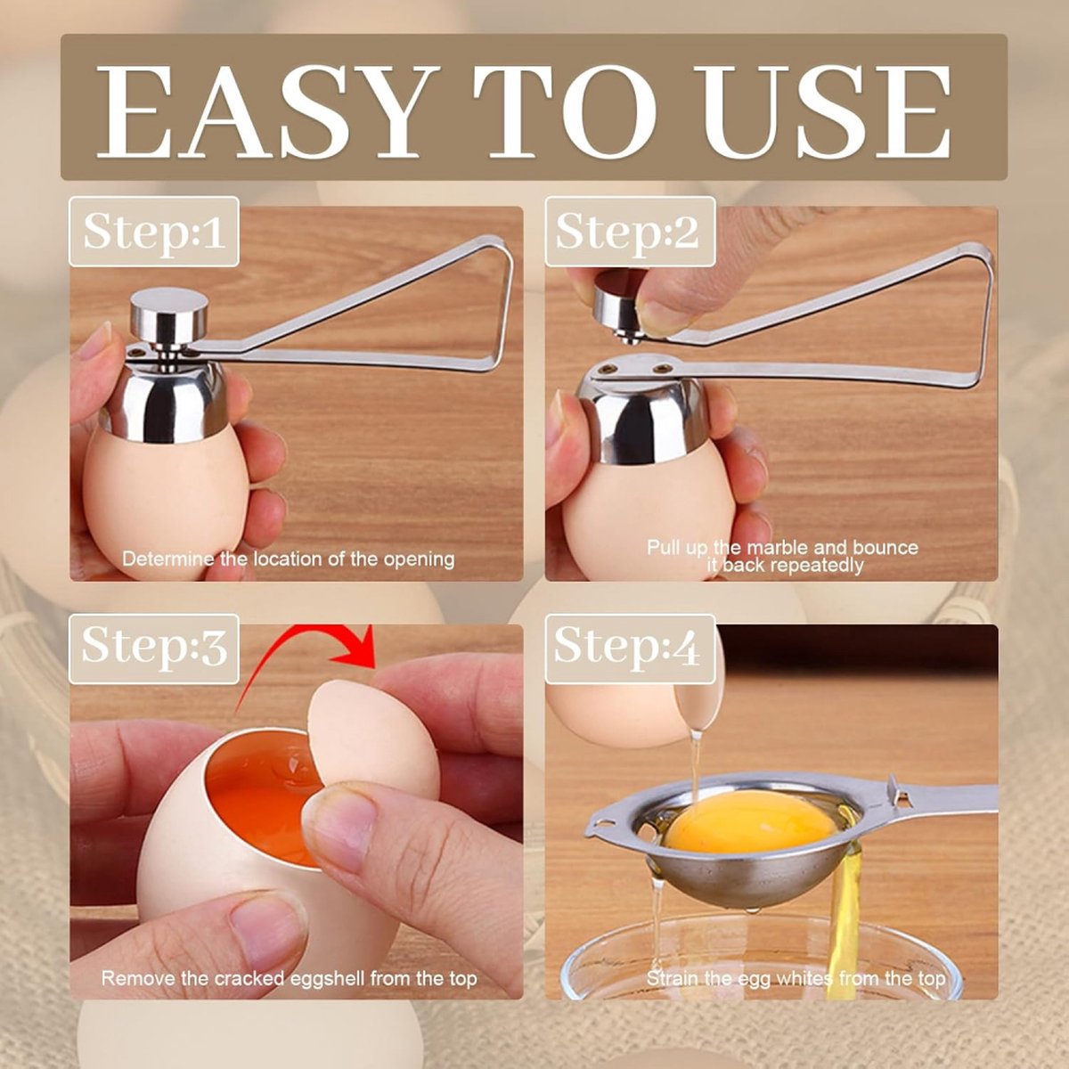 Eggshell Cutter - Stainless Steel - Eggshell Opener - Egg Beheader - Egg Topper - Egg Slicers - Egg Topper - Eggshell Splitters - Egg Pricker - Eggshell — image 2