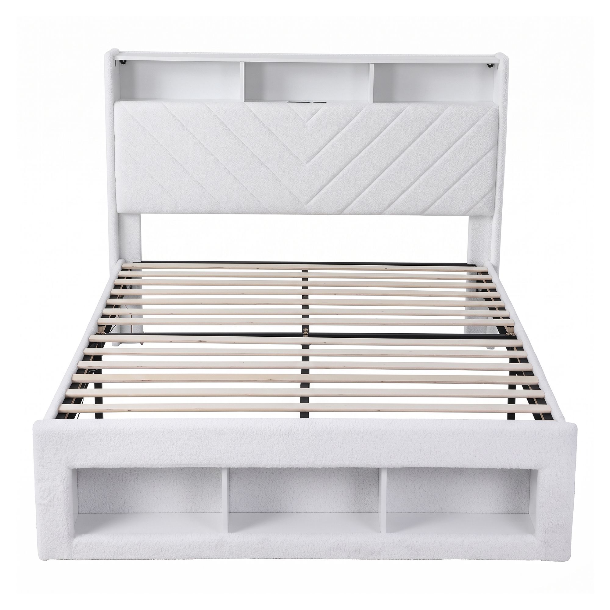 Artiss Queen Bed Frame with Storage Charging Station & LED White — image 4