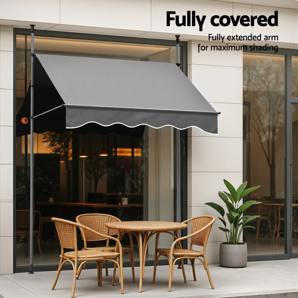 Instahut Window Fixed Pivot Arm Awning Outdoor Door Canopy 2 × 1.8M Grey — image 6