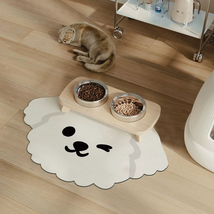 2 Pcs Style 6 Grey and Green Puppy pattern Cartoon Pet Feeding Mat for Cats & Dogs - Absorbent Diatom Mud Splash-Proof Mat, Easy to Clean โ image 6
