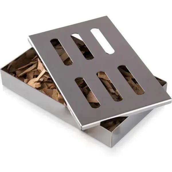 Stainless Steel BBQ Smoker Box, Ventilated Wood Chip and Herb Box for Gas and Charcoal Grills, Silver, 20.5 cm